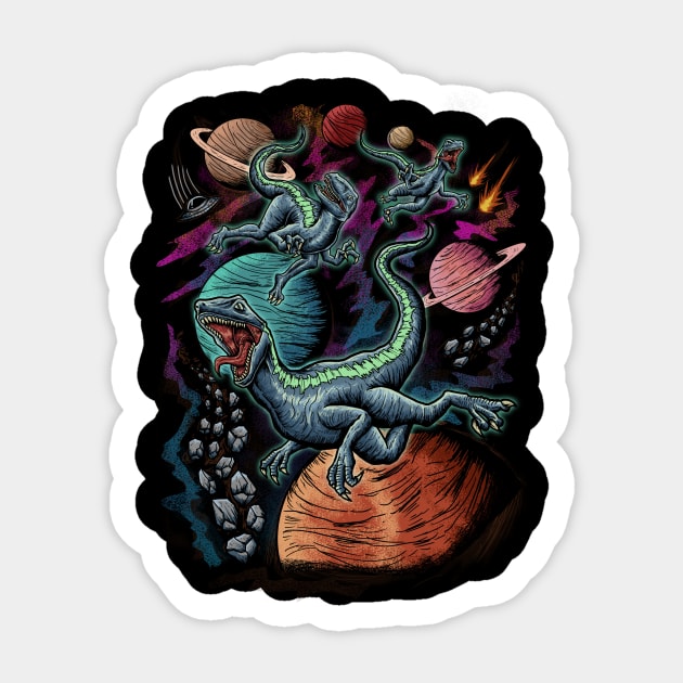 T-Rex Dinosaur Flying in Space Galaxy Sticker by Lazarino